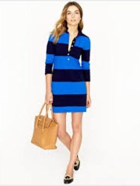 100% cotton Jcrew Blue & Navy Striped Rugby Dress
